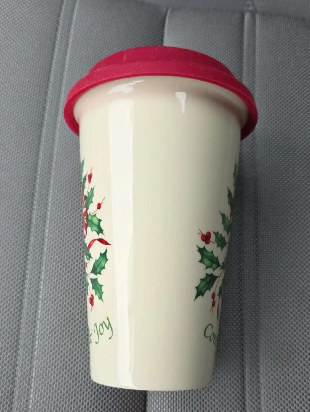 Lenox Ceramic Comfort & Joy Holiday 12 Oz. Travel Mug with Red Lid